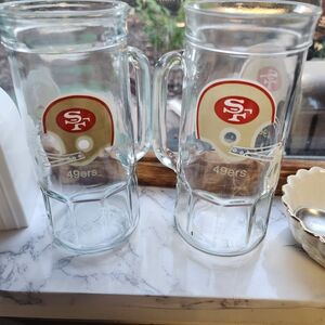 49ers Red and Clear Glass Beer Mugs - Set of 2